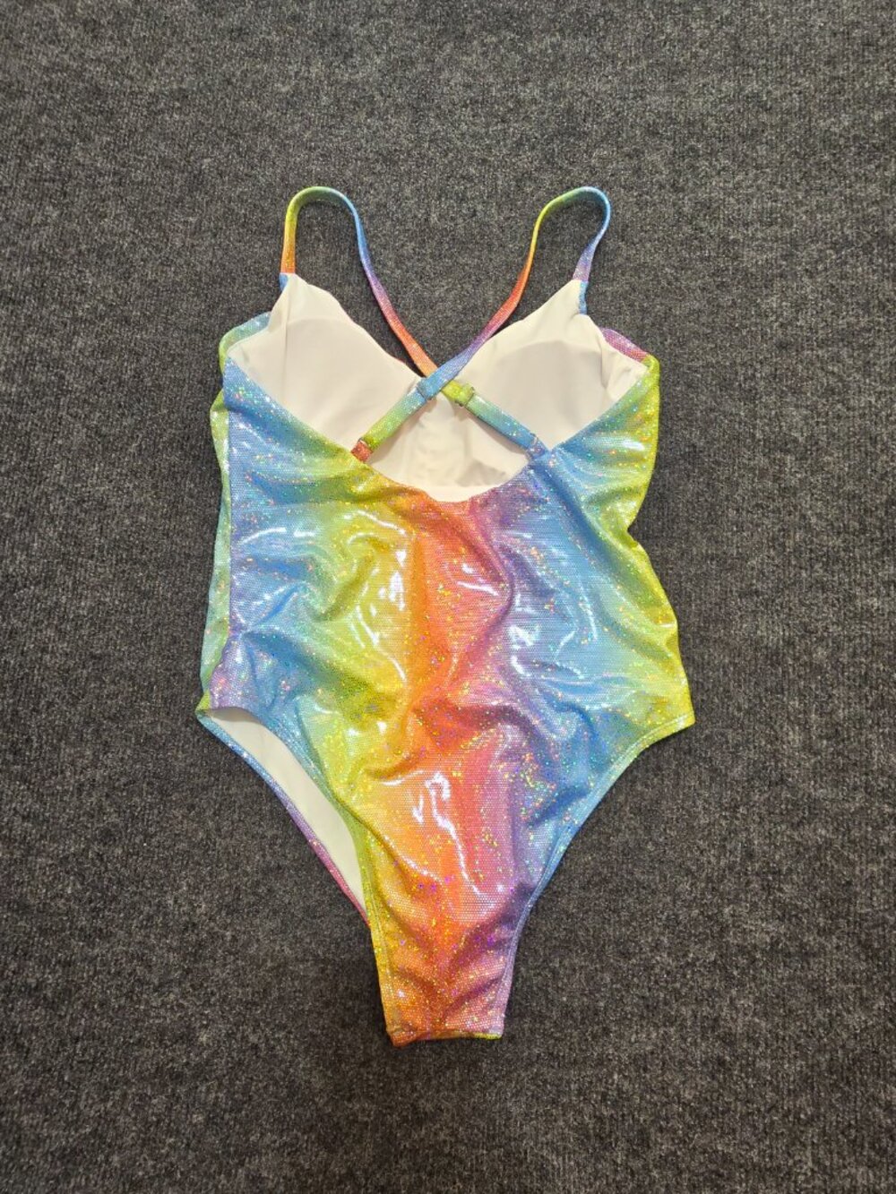 VENUS NWT Size 12 Iridescent Rainbow One‑Piece Swimsuit Shiny Metallic Holograph - Picture 3 of 7